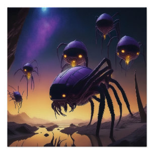 Alien Spiders Landschaft auf einer trostlosen Land Poster