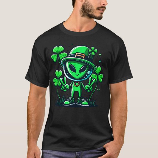 Alien St Patricks Day Kleeblatt Irish Holiday T-Shirt (Vorderseite)