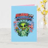 Alien Statue of Liberty 4. Juli Karte (Gelbe Blume)