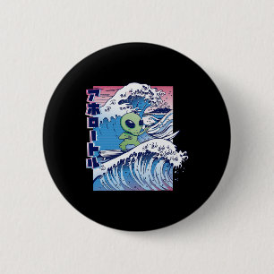 Alien-Surf-Cartoon-Surfen-Strand-Meer-Ozean-Welle- Button