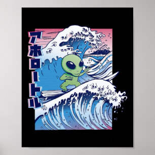Alien-Surf-Cartoon-Surfen-Strand-Meer-Ozean-Welle- Poster