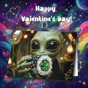 Alien & Sushi-Wortspiele   Frohen Valentinstag Karte