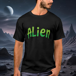 Alien Süß Spielend Weltraum-Alien Grüne Typografie T-Shirt