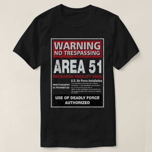 Alien T Shirt Area 51 Warnschild Las Vegas NV (Design vorne)