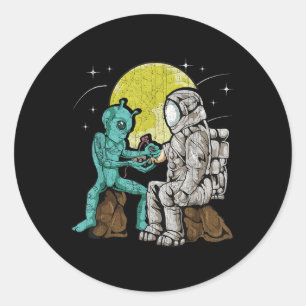 Alien-Tätowierer-Astronaut-Tattoo-Vintage-Tätowier Runder Aufkleber