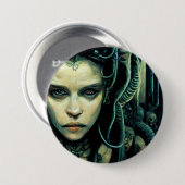 Alien Tech Girl Science Fiction Button (Vorne & Hinten)