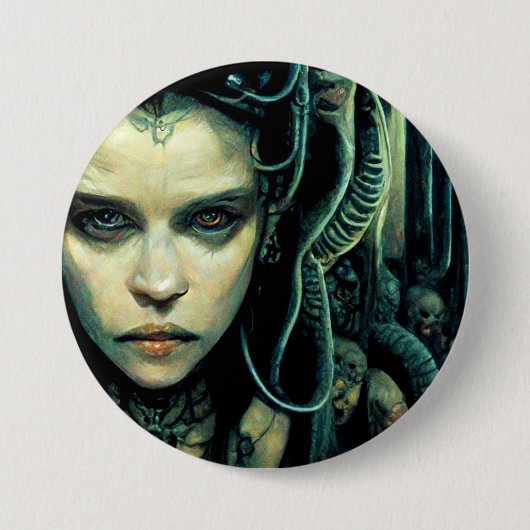 Alien Tech Girl Science Fiction Button (Vorderseite)