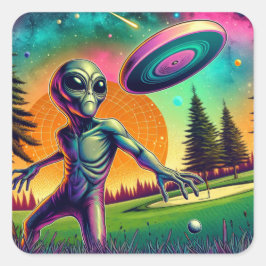 Alien Throwing Disk Golf Quadratischer Aufkleber