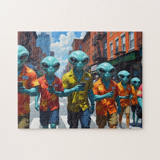 Alien Touristen Puzzle - UFO Selfie Jigsaw (Horizontal)
