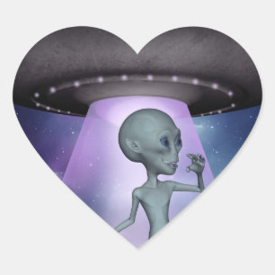 Alien-Treffen-Herz-Aufkleber Herz-Aufkleber
