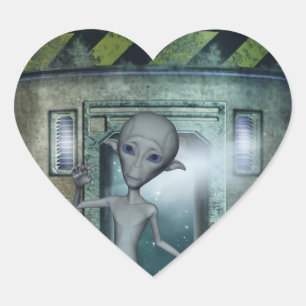 Alien-Treffen-Herz-Aufkleber Herz-Aufkleber