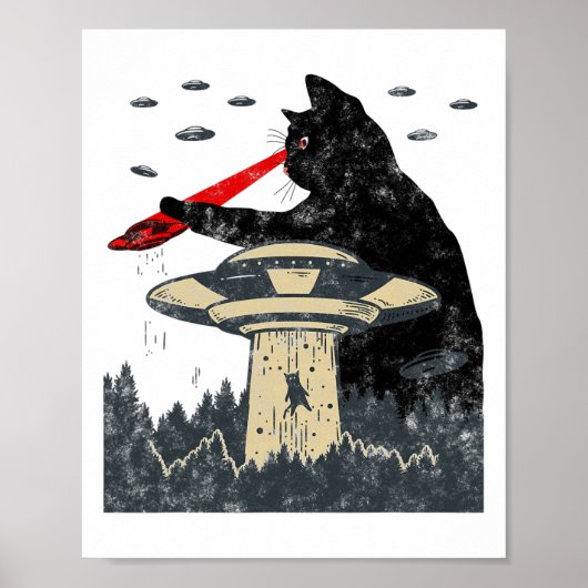 Alien Ufo Abduction Laser Eye Funny Cat Poster (Vorne)