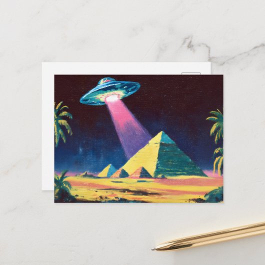 Alien UFO Ägyptische Pyramiden Postkarte (Vorderseite/Rückseite Beispiel)