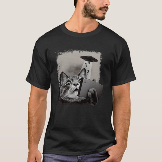 Alien UFO Cat Selfie Kitty Cat T-Shirt (Vorderseite)