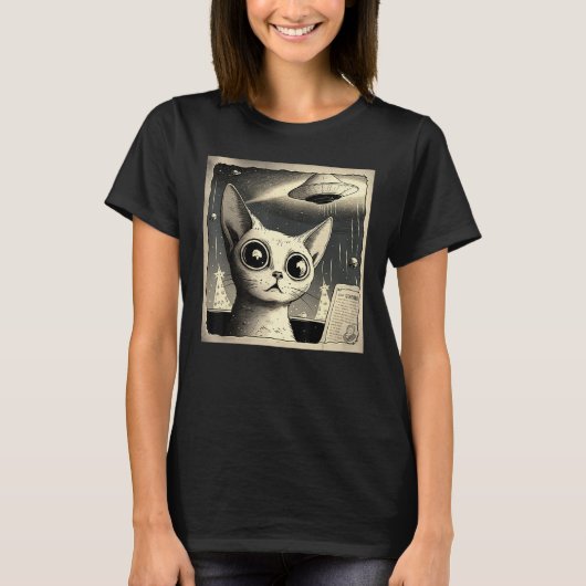 Alien UFO Cat Selfie T-Shirt (Vorderseite)