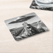 Alien UFO Chicken Art Abduction SciFi Humor Rechteckiger Pappuntersetzer (angewinkelt)