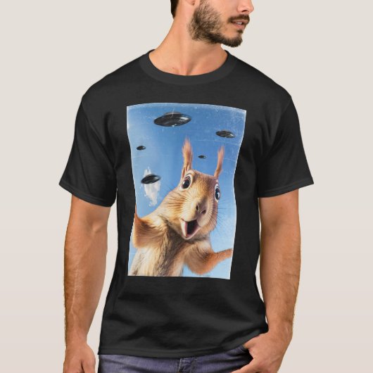 Alien UFO Funny Squirrel Selfie T-Shirt (Vorderseite)
