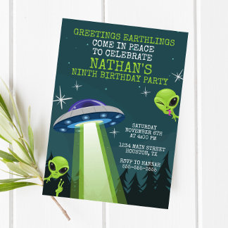 Alien UFO Geburtstagsparty Einladung