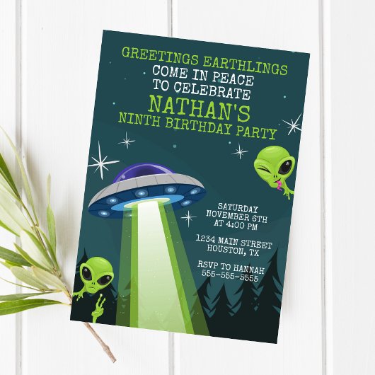 Alien UFO Geburtstagsparty Einladung