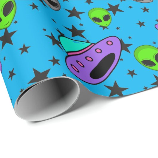 Alien UFO Geschenkpapier (Rolleneckpunkt)