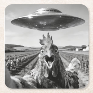 Alien UFO Hühner Kunst Entführung SciFi Humor Rechteckiger Pappuntersetzer