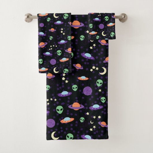 Alien UFO im Weltraum Badhandtuch Set (Insitu)