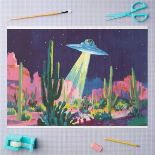 Alien UFO in der Wüstendekoupage Seidenpapier (Basteln)