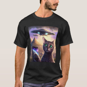 Alien-UFO-Katzen-Selfie-Galaxie-Katze T-Shirt