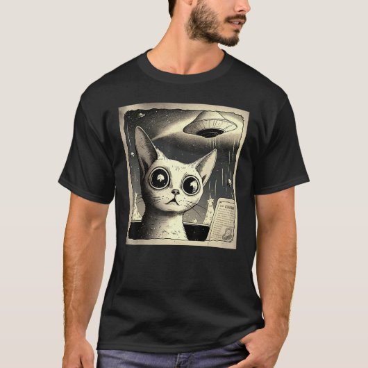 Alien-UFO-Katzen-Selfie T-Shirt (Vorderseite)