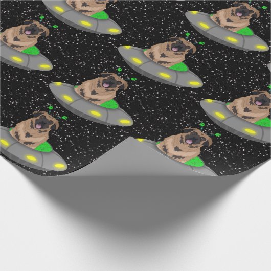 Alien UFO Leonberger Geschenkpapier (Ecke)