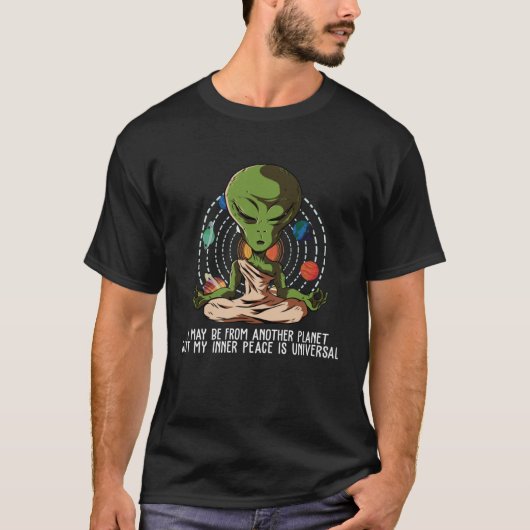 Alien UFO meditating namaste yoga T-Shirt (Vorderseite)
