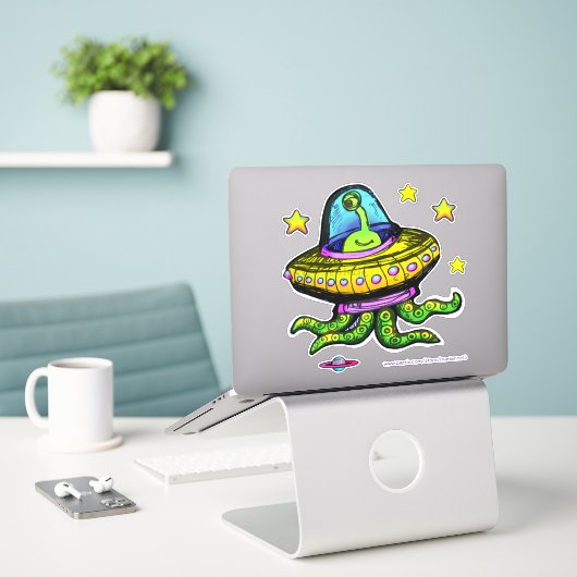Alien UFO mit Tentacles Art Aufkleber (Laptop auf Schreibtisch)