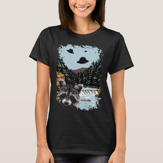 Alien UFO Raccoon Lovers Extraterrestrial Encounte T-Shirt (Vorderseite)