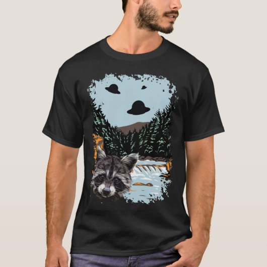Alien UFO Raccoon Lovers Extraterrestrial Encounte T-Shirt (Vorderseite)