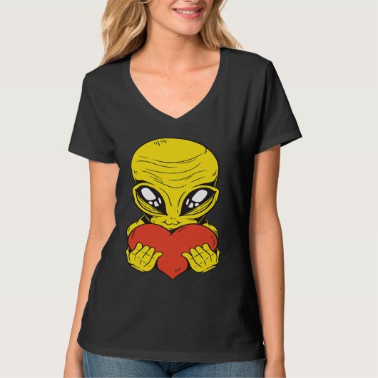 Alien UFO Space Alien Heart T-Shirt (Vorderseite)