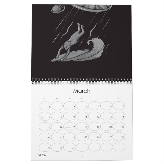 Alien ufo Surfanleitung mit Zurück zum Zuhause Kalender (Mär 2026)