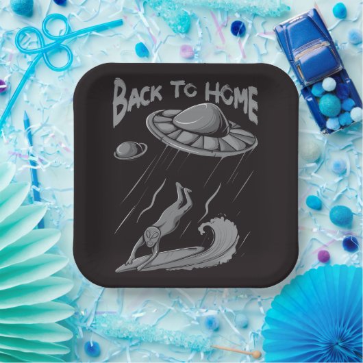 Alien ufo Surfanleitung mit Zurück zum Zuhause Pappteller (Party)