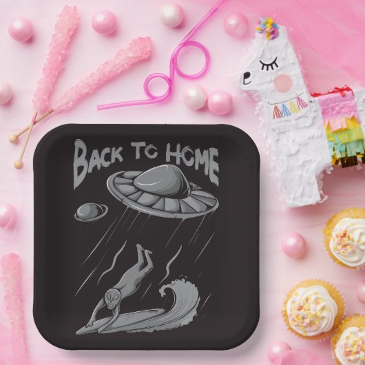Alien ufo Surfanleitung mit Zurück zum Zuhause Pappteller (Party)