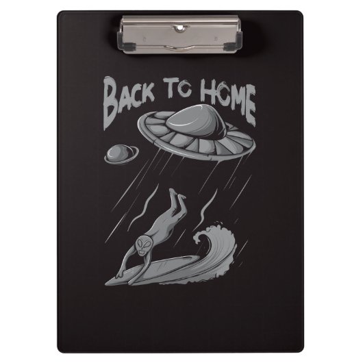 alien ufo surfing illustration with back to home   klemmbrett (Vorderseite)