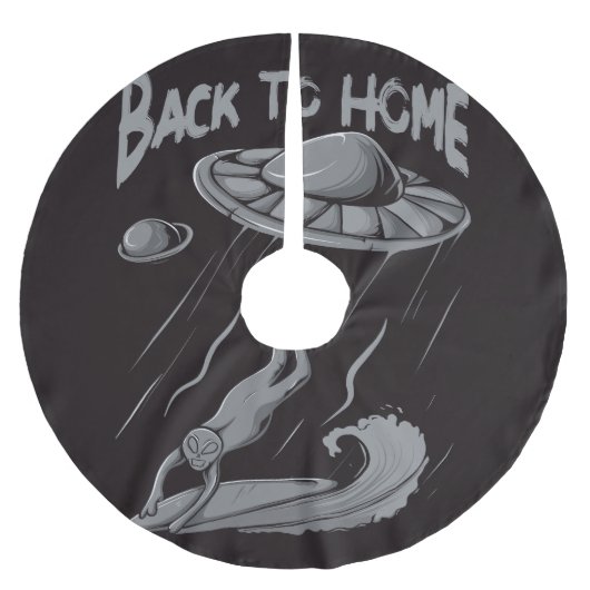 alien ufo surfing illustration with back to home  polyester weihnachtsbaumdecke (Vorderseite)