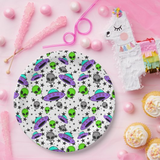Alien ufo und Sternmuster Pappteller (Party)