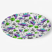 Alien ufo und Sternmuster Pappteller (Schrägansicht)