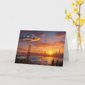 Alien UFOs SciFi Fantasy San Francisco Golden Gate Karte (Gelbe Blume)