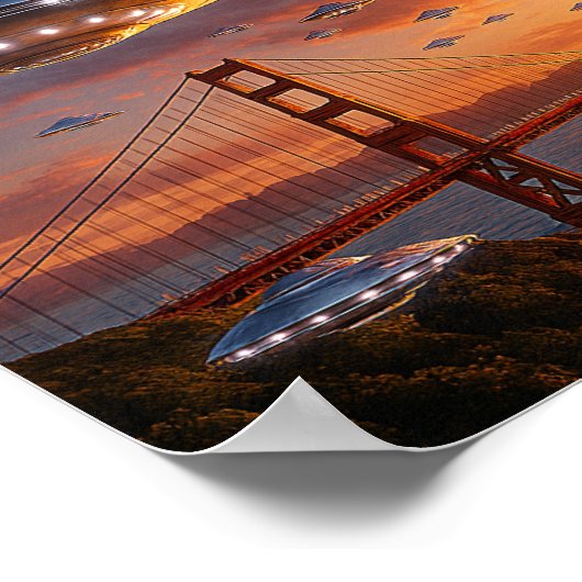 Alien UFOs SciFi Fantasy San Francisco Golden Gate Poster (Ecke)