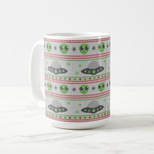 Alien Ugly Christmas Sweater Kaffeetasse (Vorderseite Links)
