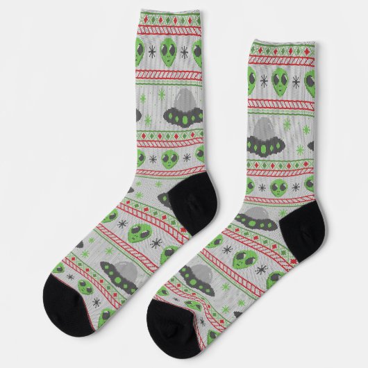 Alien Ugly Christmas Sweater Socken (Linkes Detail)