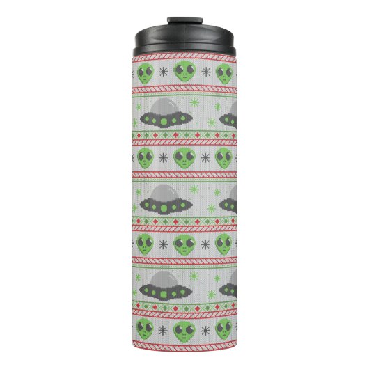 Alien Ugly Christmas Sweater Thermosbecher (Vorderseite)