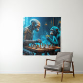 Alien und Affe spielen Schach mit Kaffee Wandteppich (Beispiel)