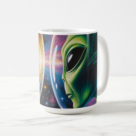 Alien und Astronaut im Weltraum Kaffeetasse (VorderseiteRechts)