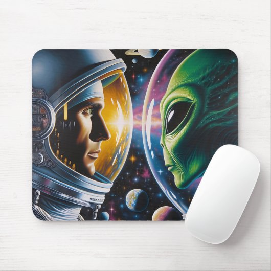 Alien und Astronaut im Weltraum Mousepad (Mit Mouse)
